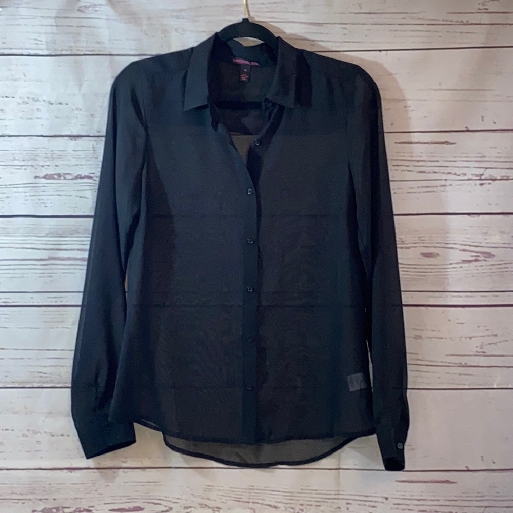 Sheer pretty and sexy black button down top by Material Girl. M